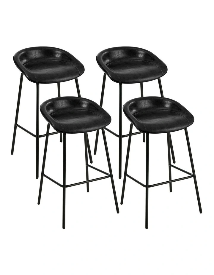 Oikiture 4X Bar Stools Kitchen Dining Chair Metal Counter Stool PU Leather Black image 1