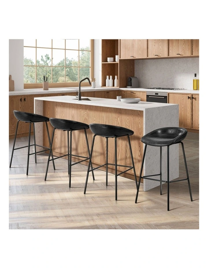 Oikiture 4X Bar Stools Kitchen Dining Chair Metal Counter Stool PU Leather Black image 4