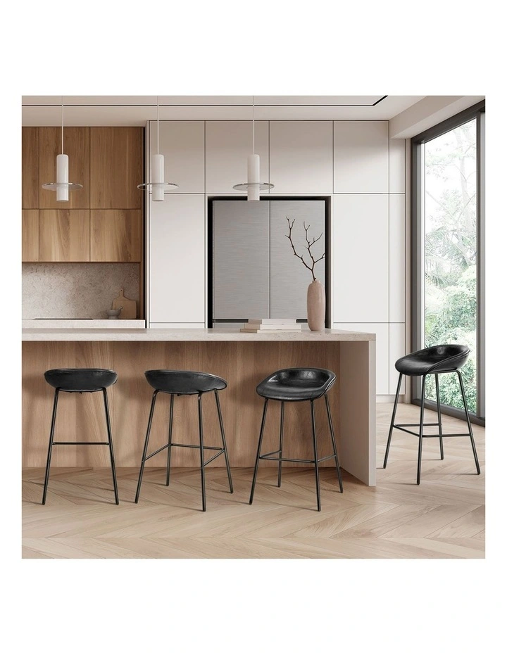 Oikiture 4X Bar Stools Kitchen Dining Chair Metal Counter Stool PU Leather Black image 5