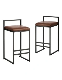 Oikiture 2x Bar Stools in Brown Leather