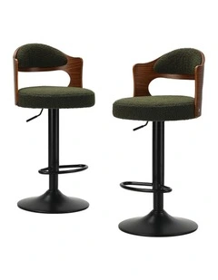Oikiture 2x Bar Stools Swivel Kitchen Bar Chairs Gas Lift Stools Green Boucle