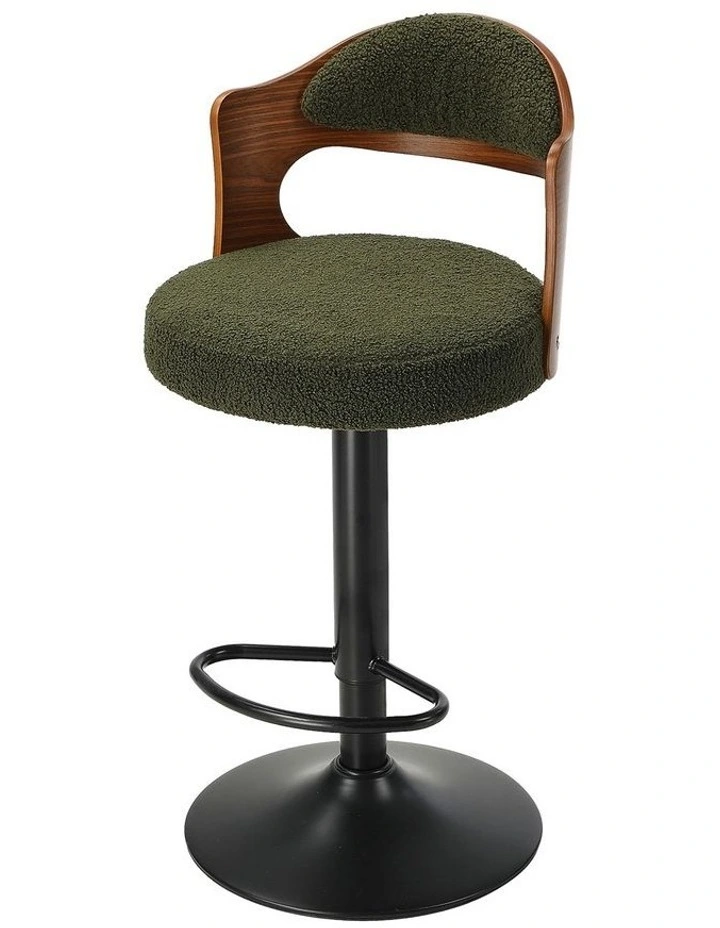 Oikiture 2x Bar Stools Swivel Kitchen Bar Chairs Gas Lift Stools Green Boucle image 2