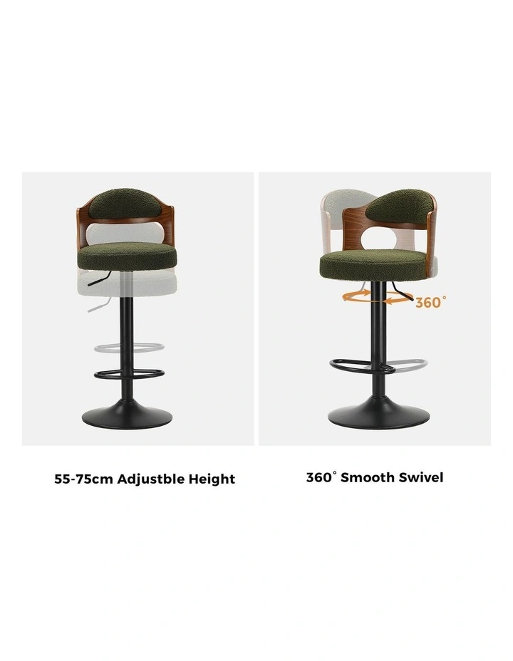 Oikiture 2x Bar Stools Swivel Kitchen Bar Chairs Gas Lift Stools Green Boucle image 6