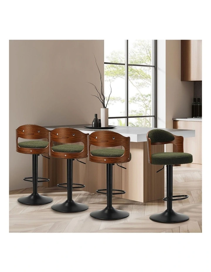Oikiture 2x Bar Stools Swivel Kitchen Bar Chairs Gas Lift Stools Green Boucle image 7