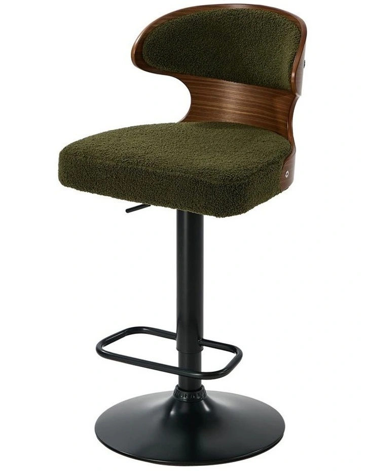 Oikiture 2x Bar Stools Swivel Kitchen Bar Chairs Gas Lift Stool Boucle Green image 2