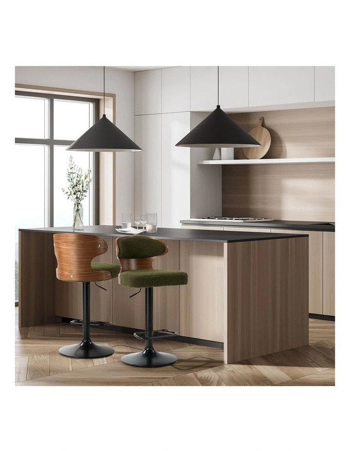 Oikiture 2x Bar Stools Swivel Kitchen Bar Chairs Gas Lift Stool Boucle Green image 5