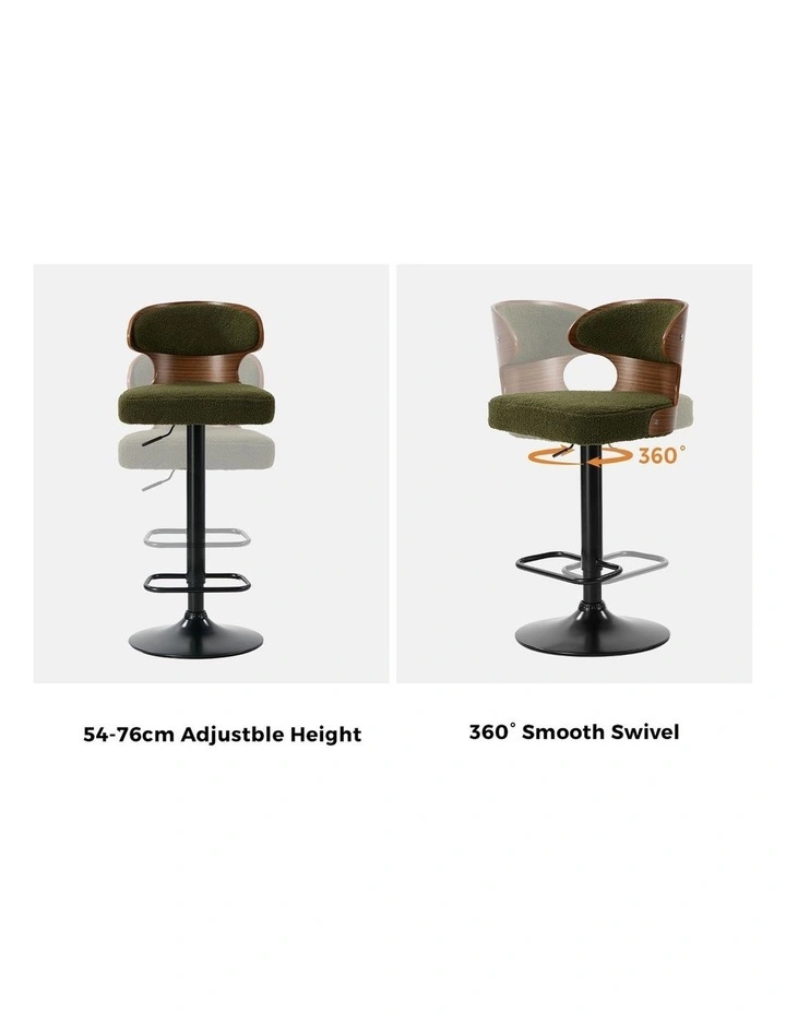 Oikiture 2x Bar Stools Swivel Kitchen Bar Chairs Gas Lift Stool Boucle Green image 6