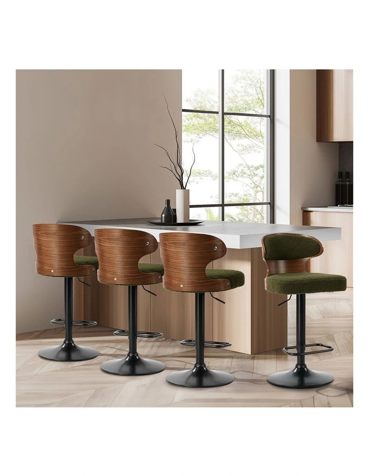 Oikiture 2x Bar Stools Swivel Kitchen Bar Chairs Gas Lift Stool Boucle Green image 7