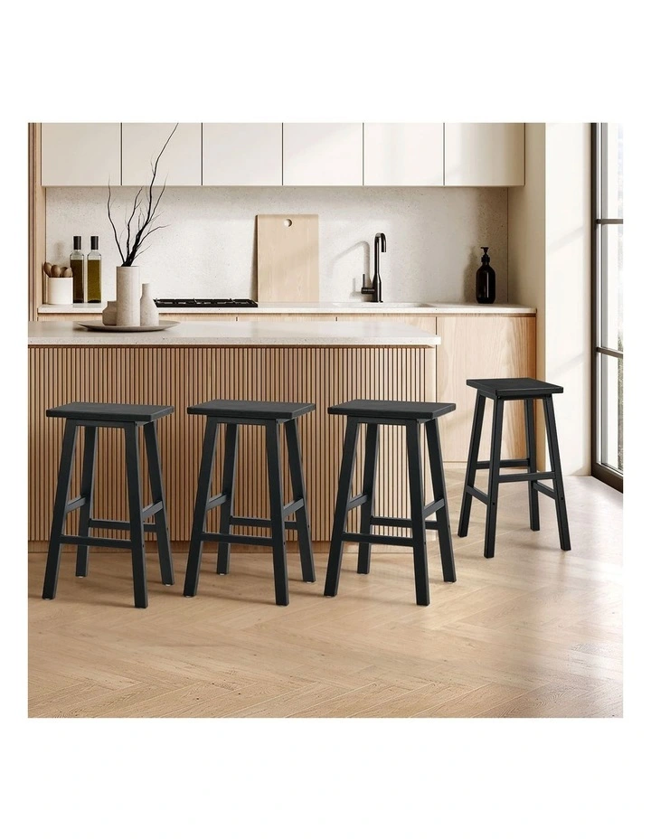 Oikiture 4x Bar Stool Kitchen Counter Dining Chair Split-Level Footrest Black image 4