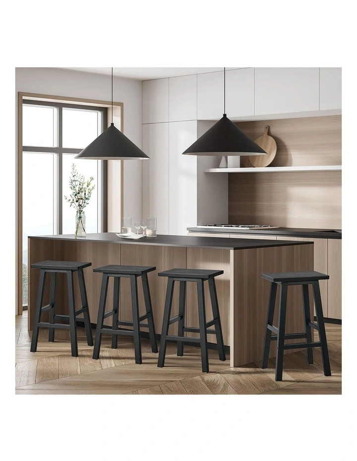 Oikiture 4x Bar Stool Kitchen Counter Dining Chair Split-Level Footrest Black image 5