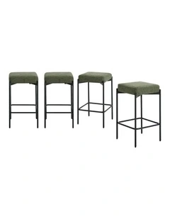 Oikiture 4x Bar Stools Kitchen Counter Dining Chair Linen Seat Metal Green