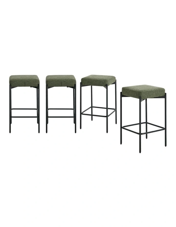 Oikiture 4x Bar Stools Kitchen Counter Dining Chair Linen Seat Metal Green image 1