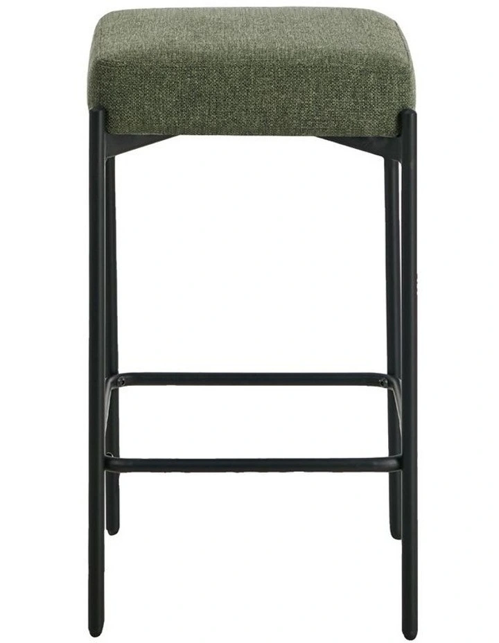 Oikiture 4x Bar Stools Kitchen Counter Dining Chair Linen Seat Metal Green image 2