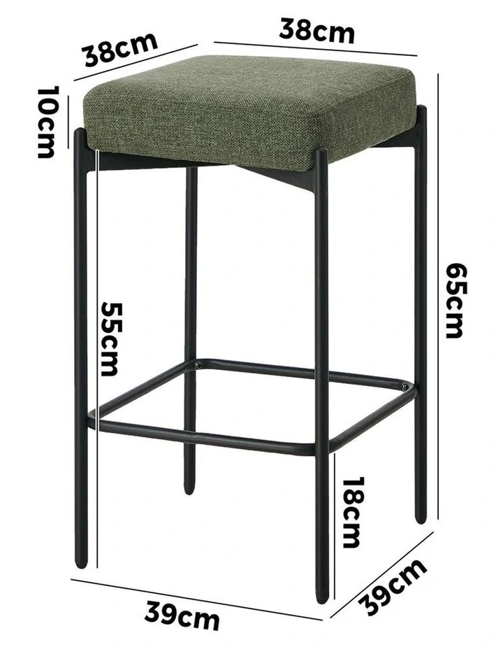 Oikiture 4x Bar Stools Kitchen Counter Dining Chair Linen Seat Metal Green image 3