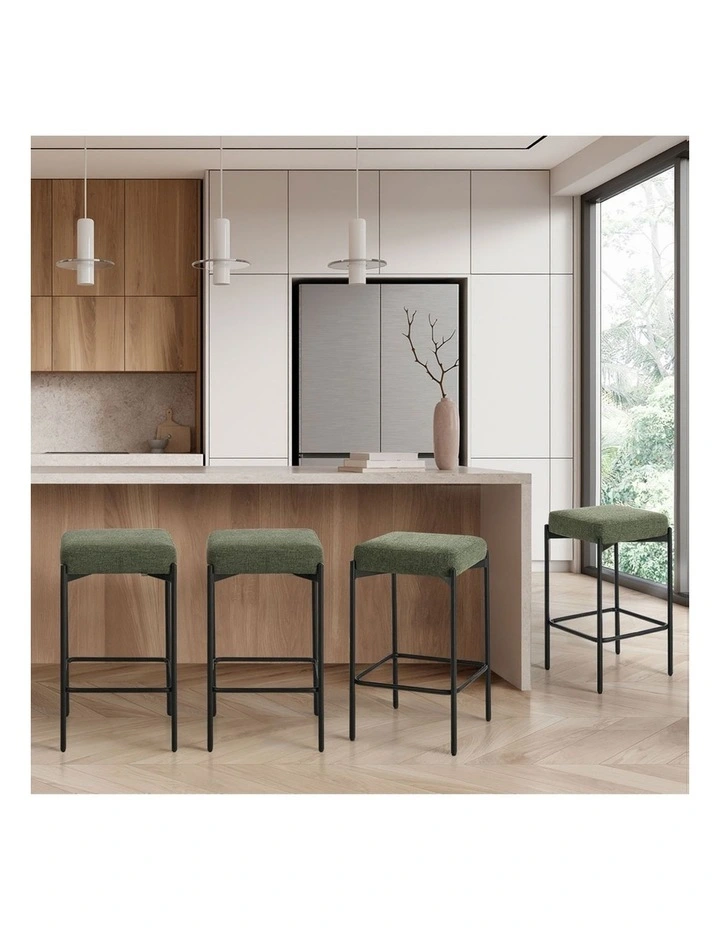 Oikiture 4x Bar Stools Kitchen Counter Dining Chair Linen Seat Metal Green image 5