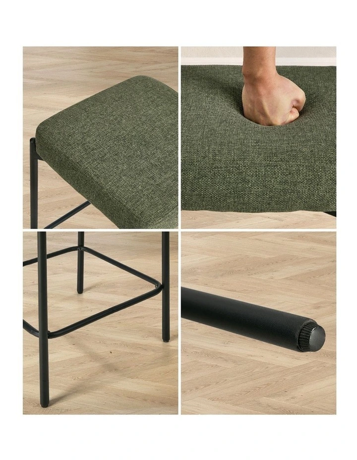 Oikiture 4x Bar Stools Kitchen Counter Dining Chair Linen Seat Metal Green image 6