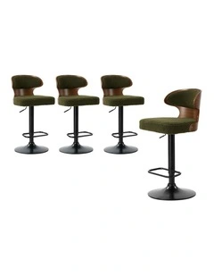 Oikiture 4x Bar Stools Swivel Kitchen Bar Chairs Gas Lift Stool Boucle Green