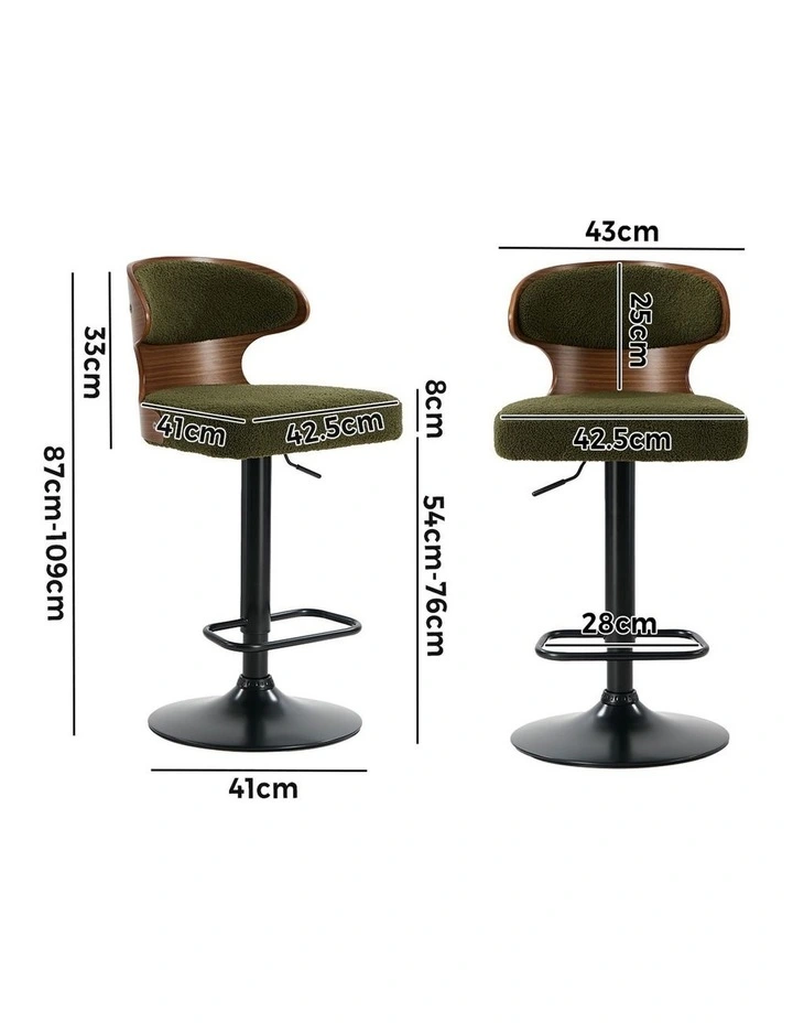 Oikiture 4x Bar Stools Swivel Kitchen Bar Chairs Gas Lift Stool Boucle Green image 3