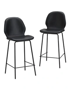 Oikiture 2x Bar Stools Kitchen Dining Chairs Counter Stool Leather Black