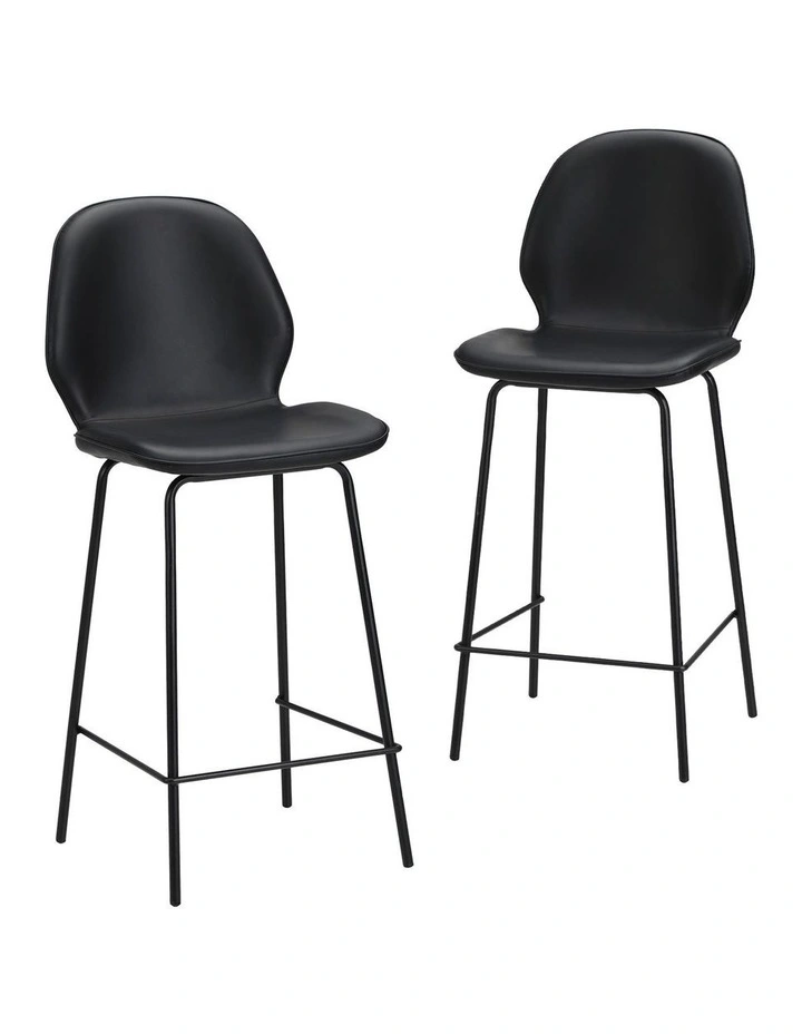 Oikiture 2x Bar Stools Kitchen Dining Chairs Counter Stool Leather Black image 1