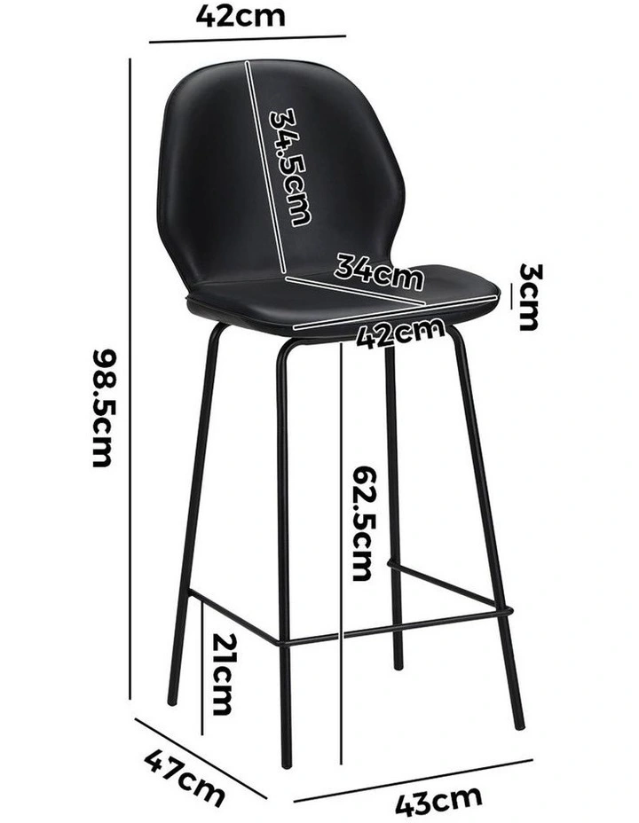 Oikiture 2x Bar Stools Kitchen Dining Chairs Counter Stool Leather Black image 3