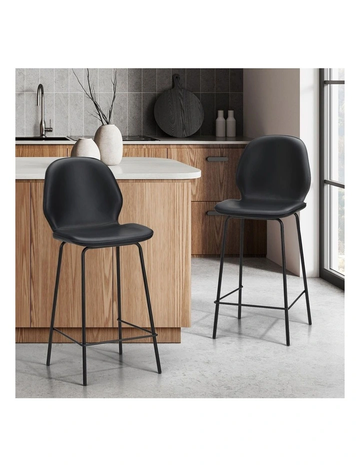 Oikiture 2x Bar Stools Kitchen Dining Chairs Counter Stool Leather Black image 4