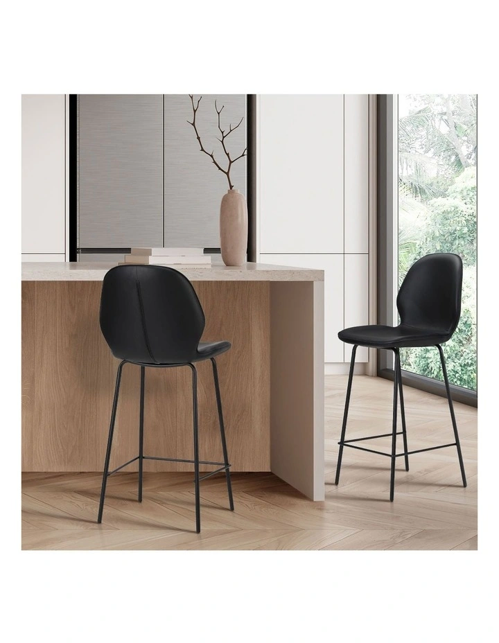 Oikiture 2x Bar Stools Kitchen Dining Chairs Counter Stool Leather Black image 5
