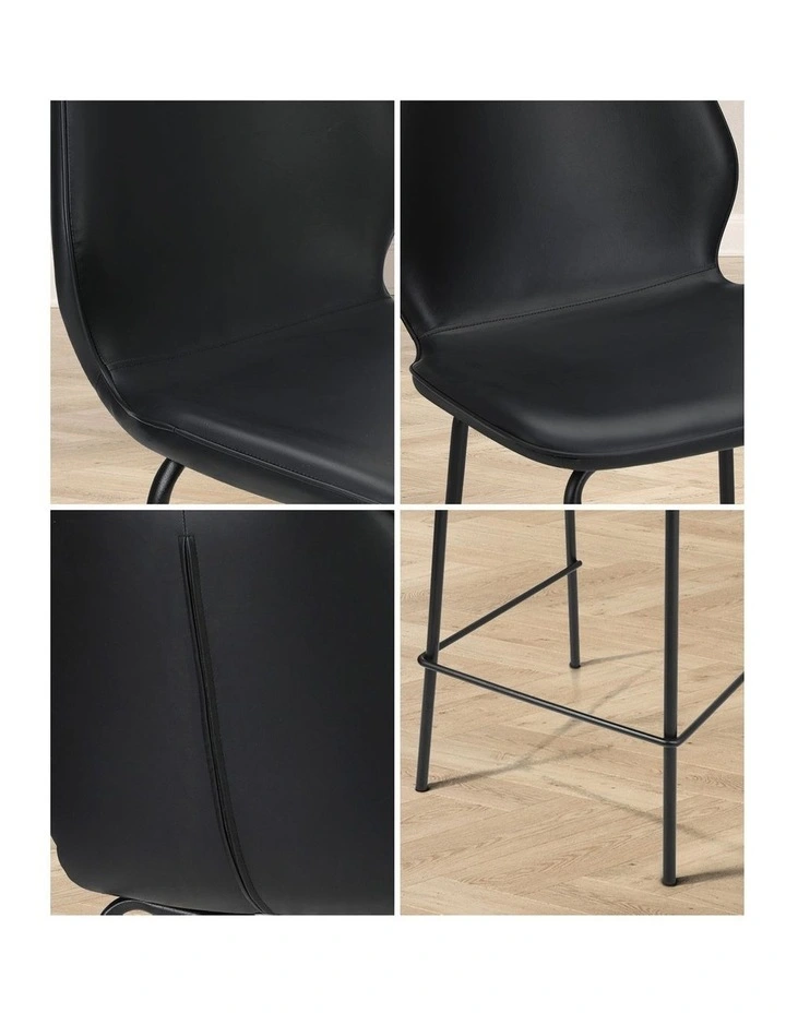 Oikiture 2x Bar Stools Kitchen Dining Chairs Counter Stool Leather Black image 6