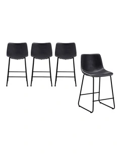 Oikiture 4x Bar Stools Kitchen Stool Dining Chairs Metal Leather Grey