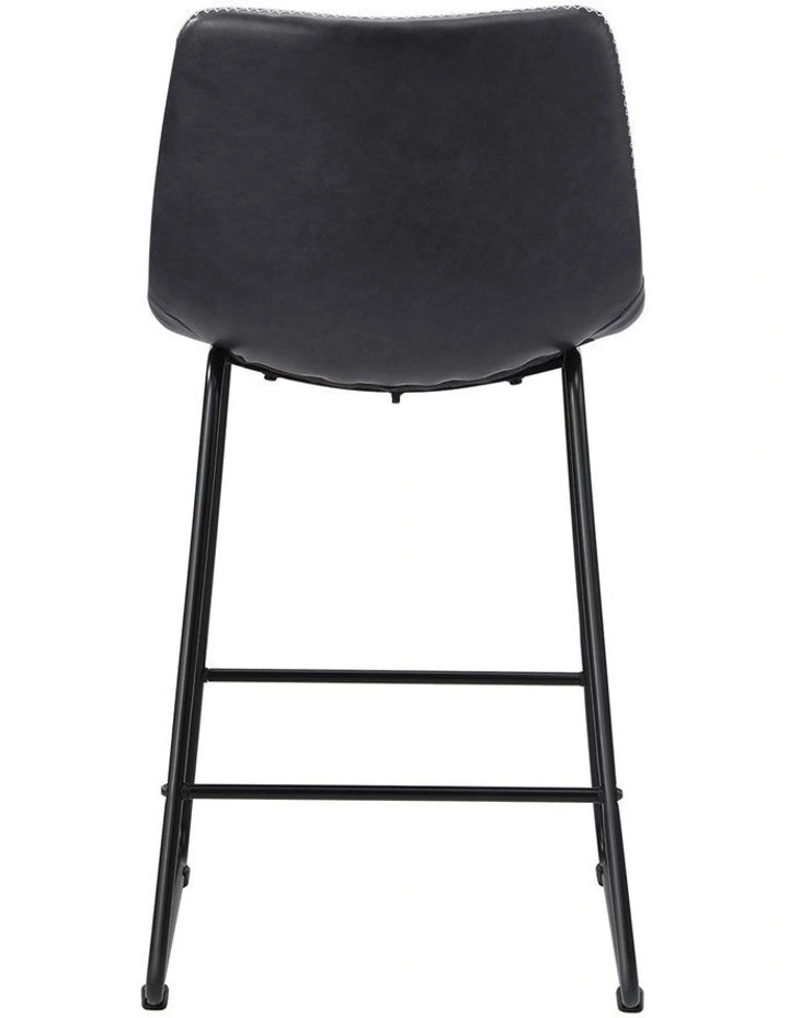 Oikiture 4x Bar Stools Kitchen Stool Dining Chairs Metal Leather Grey image 2