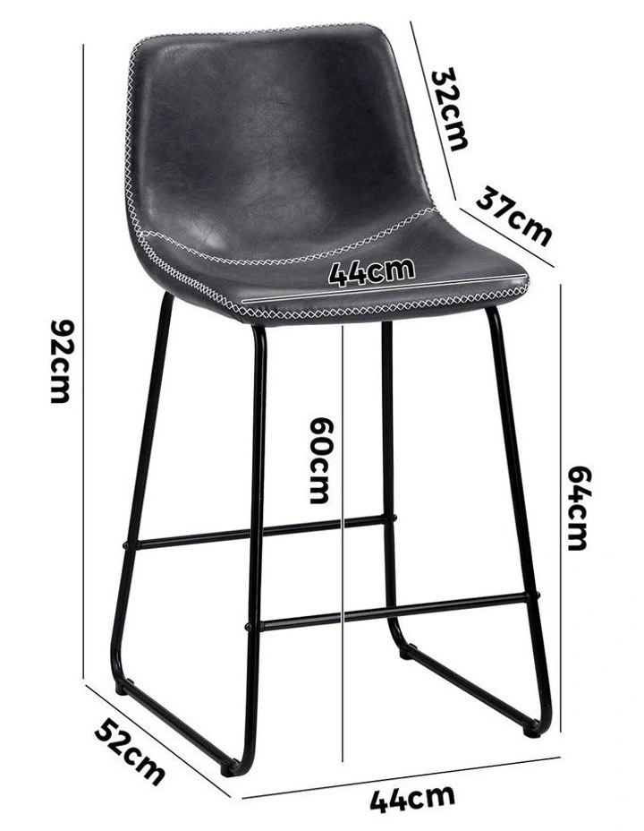 Oikiture 4x Bar Stools Kitchen Stool Dining Chairs Metal Leather Grey image 3