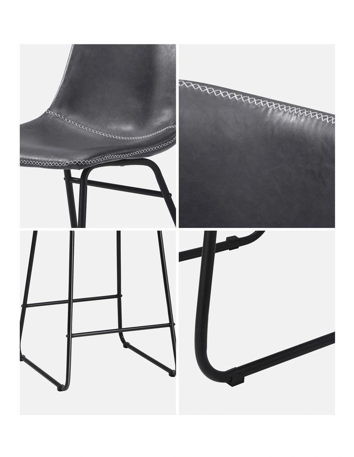 Oikiture 4x Bar Stools Kitchen Stool Dining Chairs Metal Leather Grey image 6