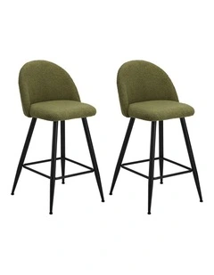 Oikiture 2x Bar Stools Kitchen Dining Chairs Counter Stool Green Boucle Padded