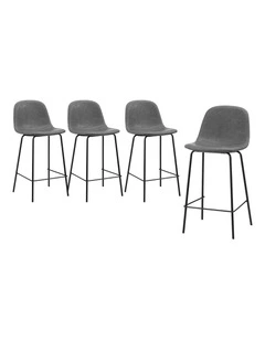 Oikiture 4x Bar Stools Kitchen Dining Chair Counter Stool PU Leather Grey