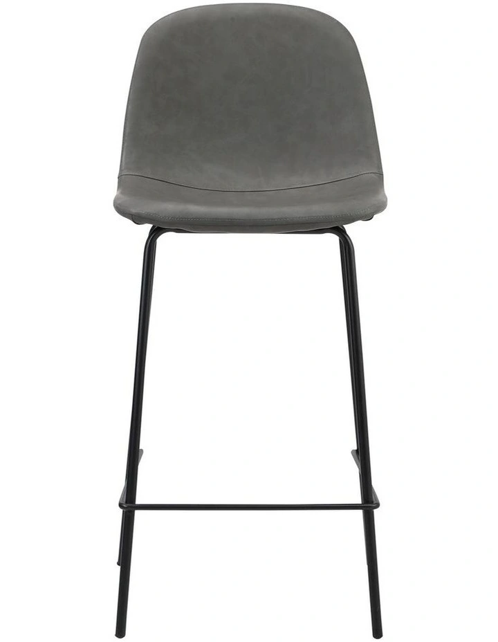 Oikiture 4x Bar Stools Kitchen Dining Chair Counter Stool PU Leather Grey image 2