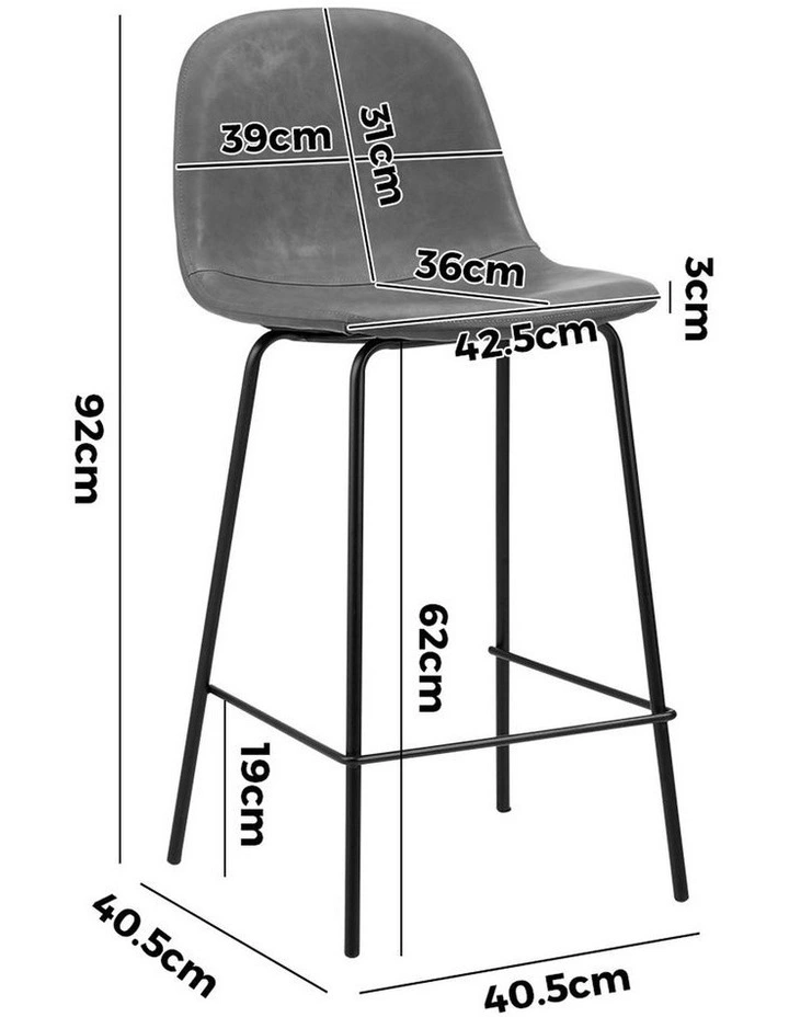 Oikiture 4x Bar Stools Kitchen Dining Chair Counter Stool PU Leather Grey image 3