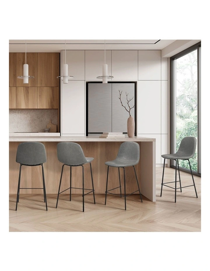 Oikiture 4x Bar Stools Kitchen Dining Chair Counter Stool PU Leather Grey image 5