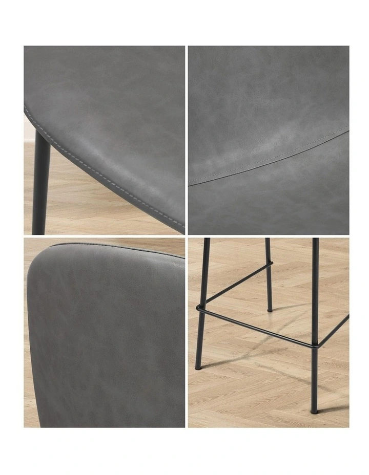 Oikiture 4x Bar Stools Kitchen Dining Chair Counter Stool PU Leather Grey image 6