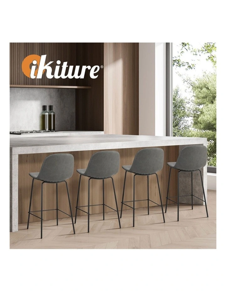 Oikiture 4x Bar Stools Kitchen Dining Chair Counter Stool PU Leather Grey image 7
