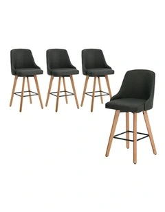 Oikiture 4x Bar Stools Kitchen Dining Chairs Swivel Wooden Stool Linen Grey