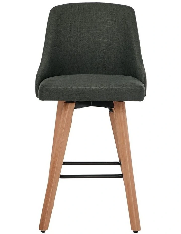 Oikiture 4x Bar Stools Kitchen Dining Chairs Swivel Wooden Stool Linen Grey image 2