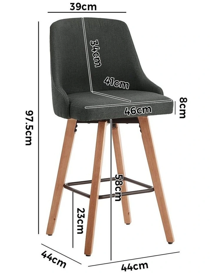 Oikiture 4x Bar Stools Kitchen Dining Chairs Swivel Wooden Stool Linen Grey image 3