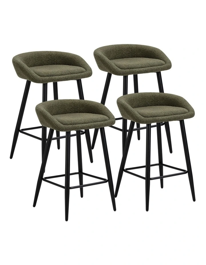 Oikiture Bar Stools Set of 4 in Green Boucle image 1