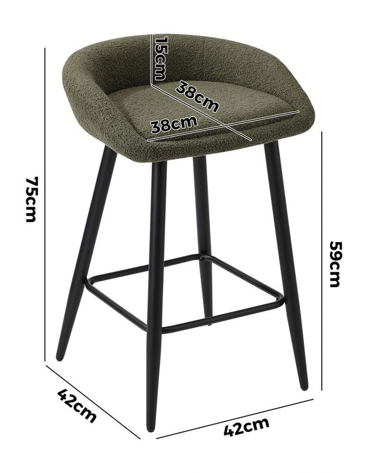 Oikiture Bar Stools Set of 4 in Green Boucle image 3