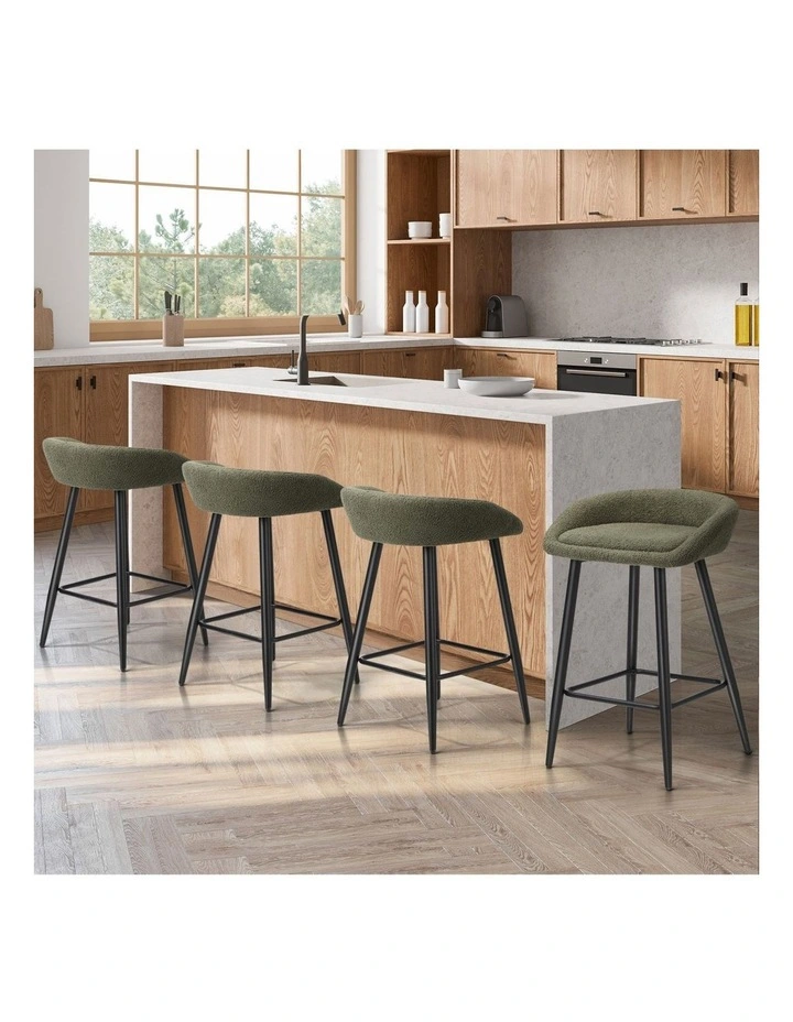 Oikiture Bar Stools Set of 4 in Green Boucle image 4