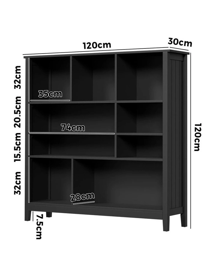 Oikiture Bookshelf Bookcase Display Shelf 4-Tier Storage Cabinet Black image 3