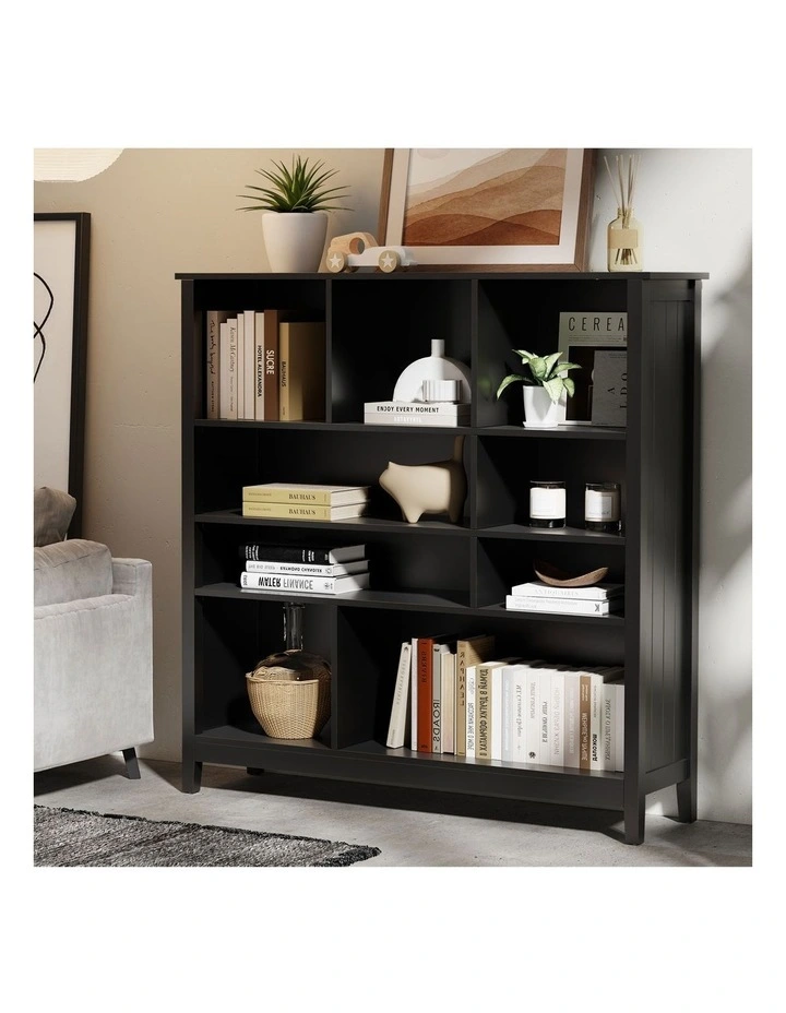 Oikiture Bookshelf Bookcase Display Shelf 4-Tier Storage Cabinet Black image 4