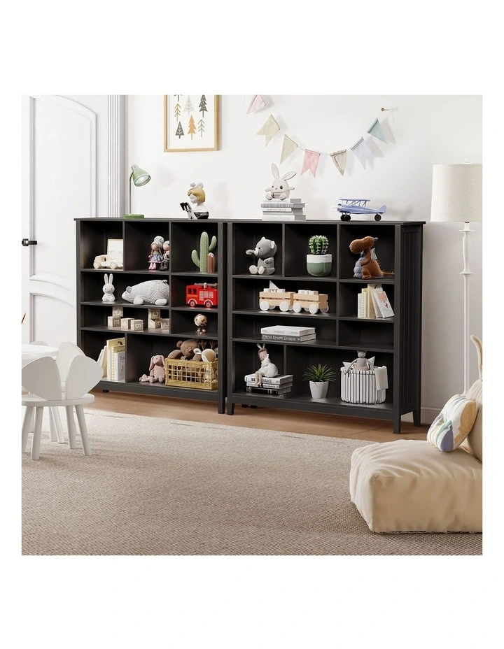 Oikiture Bookshelf Bookcase Display Shelf 4-Tier Storage Cabinet Black image 5