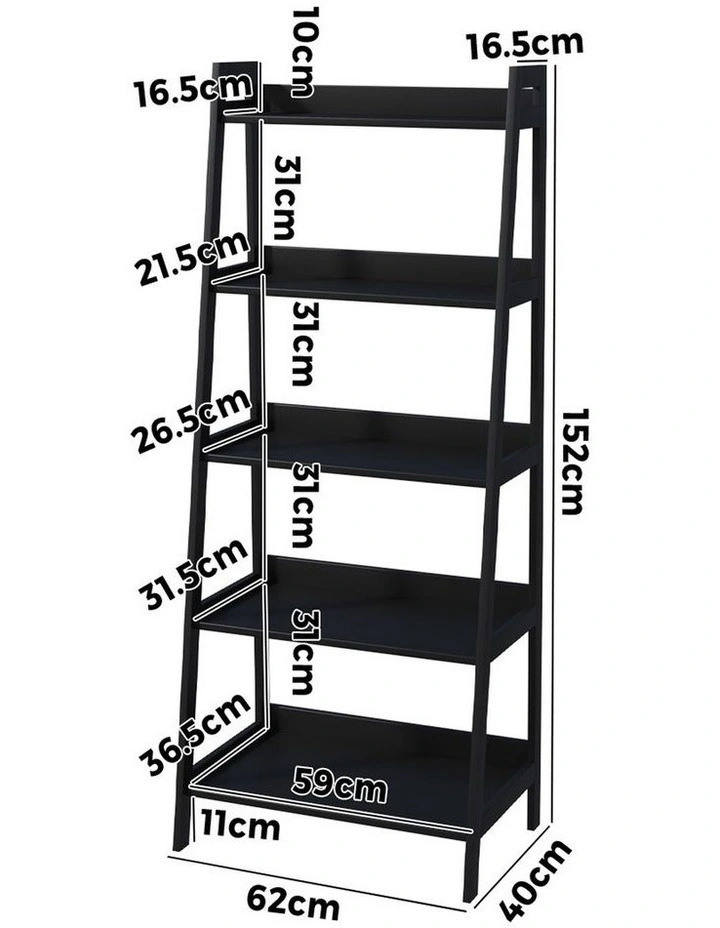 Oikiture Bookshelf 5 Tier Corner Ladder Shelf Home Storage Display Rack Black image 3