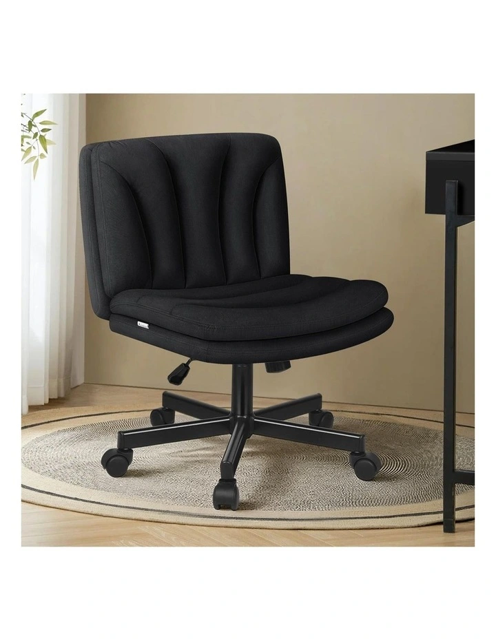 Armless Office Desk Chair Mid Back Wide Seat w/ Wheels Fabric image 2